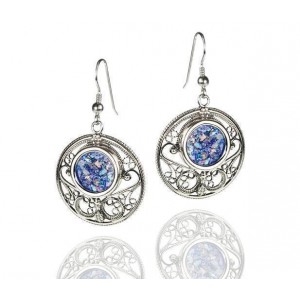Rafael Jewelry Sterling Silver Earrings with Roman Glass & Carvings Jewish Jewelry