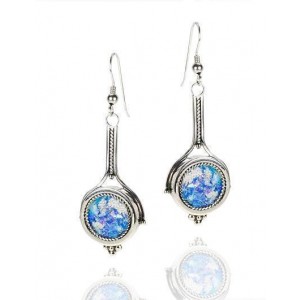 Rafael Jewelry Sterling Silver Dangling Earrings with Roman Glass Artists & Brands