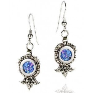 Rafael Jewelry Pomegranate Sterling Silver Earrings with Roman Glass Jewish Jewelry