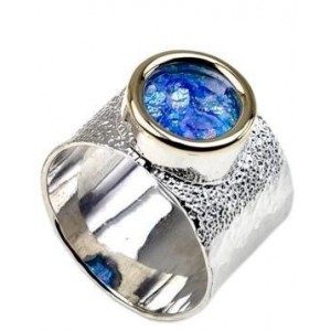 Sterling Silver Ring with Roman Glass and 9k Yellow Gold-Rafael Jewelry Jewish Jewelry