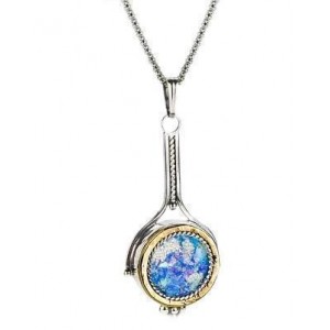 Roman Glass Pendant in Sterling Silver & 9k Yellow Gold-Rafael Jewelry Jewish Necklaces