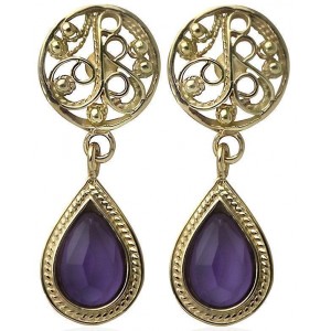 Rafael Jewelry Designer 14k Yellow Gold Earrings with Amethyst Stone Artists & Brands