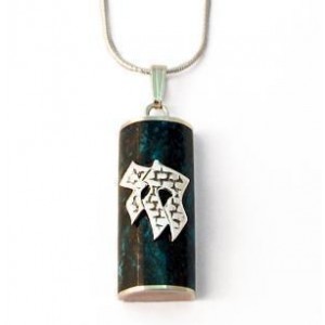 Eilat Stone Amulet Pendant with Chai in Sterling Silver by Rafael Jewelry Jewish Necklaces