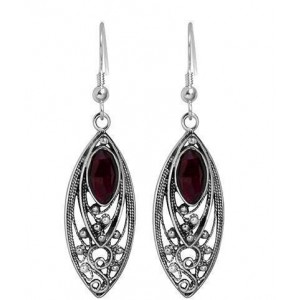 Marquise Earrings in Sterling Silver with Garnet by Rafael Jewelry Artists & Brands