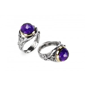 Sterling Silver Ring with Amethyst Stone and Gold-Plating by Rafael Jewelry Jerusalem Jewelry