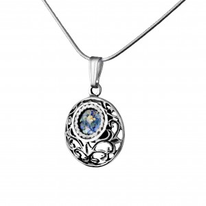 Round Sterling Silver Pendant with Roman Glass by Rafael Jewelry Jewish Necklaces