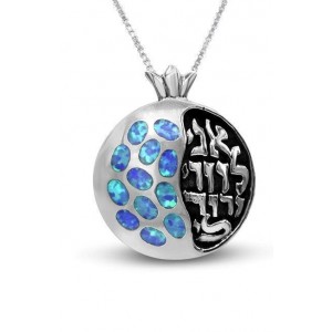 Ani LeDodi Necklace Pomegranate Shaped in Sterling Silver with Opal Jewish Necklaces