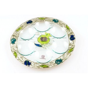 Rosh Hashanah Seder Plate with Blue Pomegranates in Glass Traditional Judaica