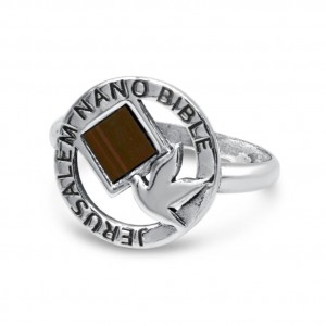 925 Sterling Silver Ring with Dove and Jerusalem Nano Bible
 Jewish Jewelry