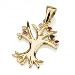 Tree of Life Pendant 14K Yellow Gold With Gemstones by Ben Jewelry