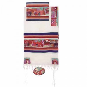 Yair Emanuel Colourful Jerusalem With Stripes Cotton Embroidered Tallit Tallitot