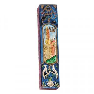 Yair Emanuel Mezuzah with the Tower of David in Painted Wood Artists & Brands