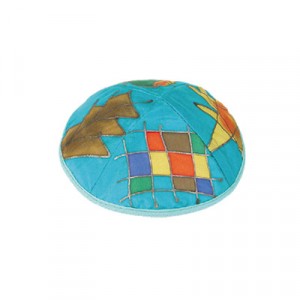 Yair Emanuel Turqouise Silk Kippah with Multicolour Designs Jewish Occasions