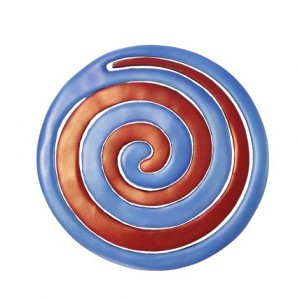 Yair Emanuel Anodized Aluminium Two Piece Trivet Set with Red and Blue Swirl Modern Judaica