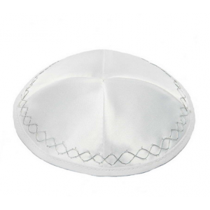 Terylene Kippah with Zigzag Lines and Four Sections in White