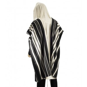 White Chabad Prima AA Wool Tallit with Black Stripes Judaica