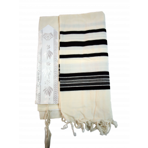 White Prima AA Thin Wool Tallit with Black or White Stripes