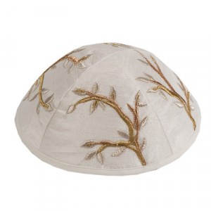Yair Emanuel White Kippah with Gold Tree Embroidery Artists & Brands