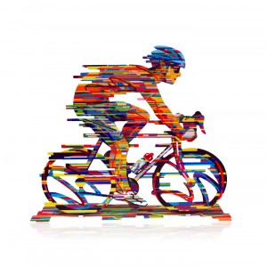 Multi Colored Cyclist Sculpture by David Gerstein Israeli Art