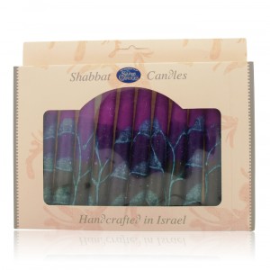 Galilee Style Candles Shabbat Candle Set with Purple and Blue Stripes