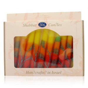 Galilee Style Candles Shabbat Candle Set with Red, Orange and Yellow Stripes Candles