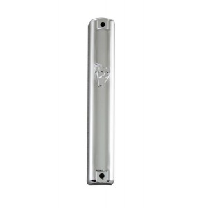 Silver Plastic Mezuzah with Large Traditional Shin and Plugs Mezuzahs