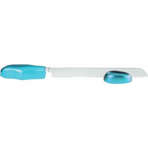 Yair Emanuel Anodized Aluminum Challah Knife in Turquoise with Teardrop Design Judaica