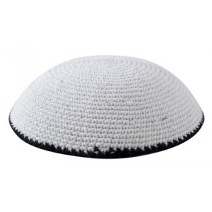 Knitted White Kippah with Black Edging