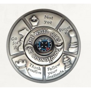 Silver Compass Ornament with English Text and ‘Simon Says’ Game Design Israeli Art