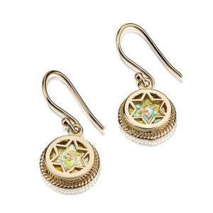 Earrings with Star of David and Roman Glass in 14k Yellow Gold Ben Jewelry