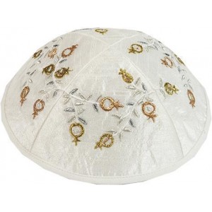 Kippah with Gold and Silver Pomegranates- Yair Emanuel Artists & Brands