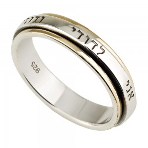 9K Gold & Sterling Silver Spinning Unisex Ring with Ani LeDodi Jewish Jewelry