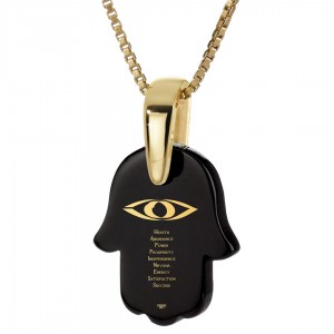 Gold Plated Onyx Stone Necklace with Evil Eye & Positivity Hamsa Design  Hamsa Jewelry