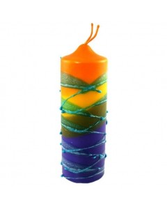 Galilee Style Candles Pillar Havdalah Candle with Red, Blue, Orange and Purple Stripes Judaica