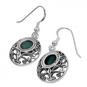 Rafael Jewelry Round Sterling Silver Earrings with Eilat Stone and Vintage Carvings Default Category