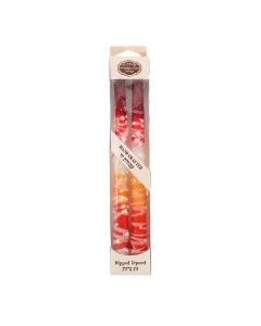 Red, Orange and White Shabbat Candles with White Dripped Lines by Galilee Style Candles Jewish Occasions