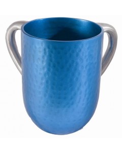 Yair Emanuel Hammered Washing Cup in Turquoise and Silver Anodized Aluminum Modern Judaica