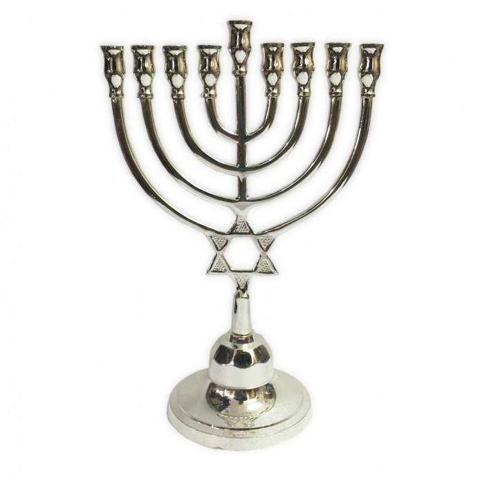 Silver-Plated Hanukkah Menorah with Hammered Star of David