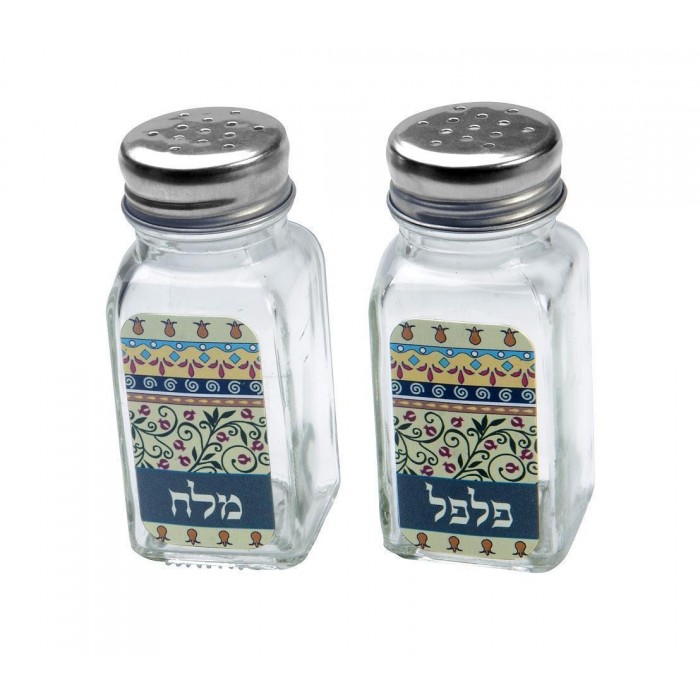 Glass Salt & Pepper Shakers with Colorful Pomegranates Stripes