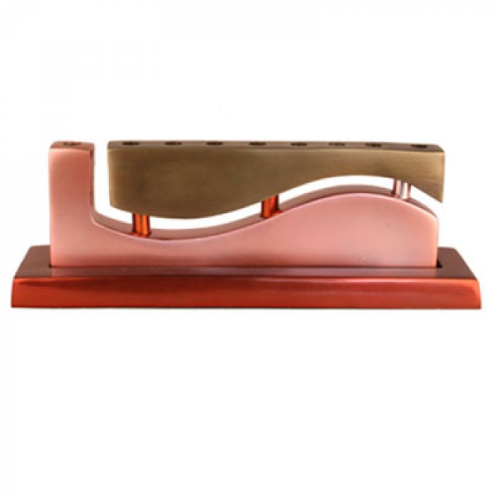 Yair Emanuel Curved Menorah with Waved Cutout Design in Red & Pinks in Aluminium