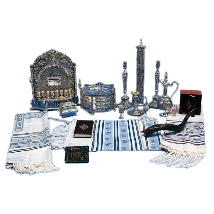 Moadim Wool Tallit with Holiday Items and Stripes
