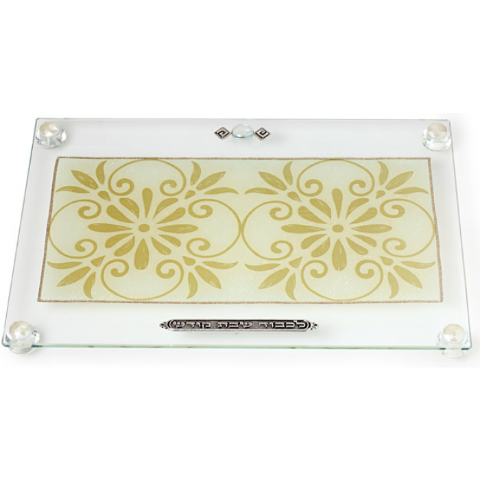Glass Challah Board with Neutral Coloured Motif 