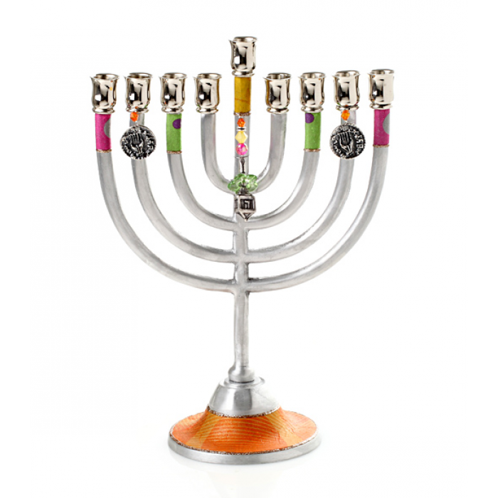 Aluminium Hanukkah Menorah with Bright Colour Theme