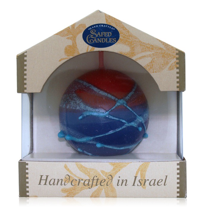 Galilee Style Candles Globe Candle with Orange, Purple and Blue Stripes and Lines