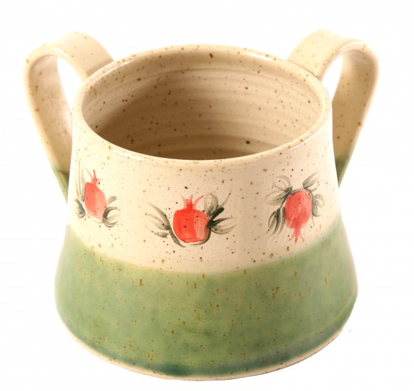 Beige and Green Ceramic Washing Cup with Pomegranates and Leaves