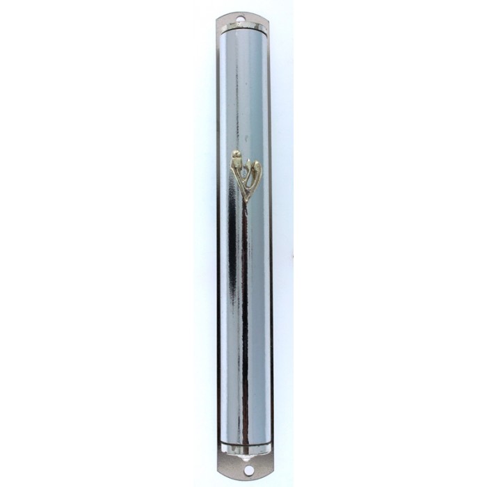 Metal Mezuzah with Hebrew Letter Shin and Polished Body