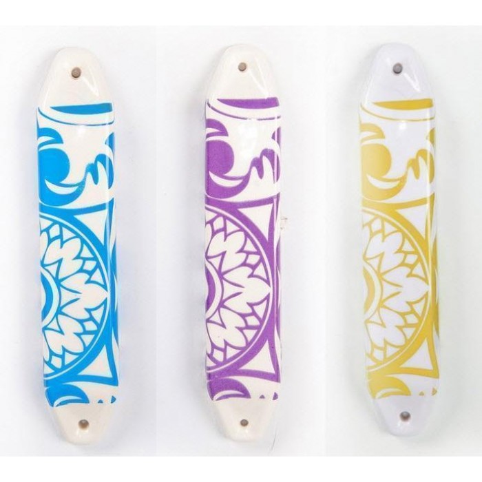 Ceramic Mezuzah with Damask Print in White and Gold