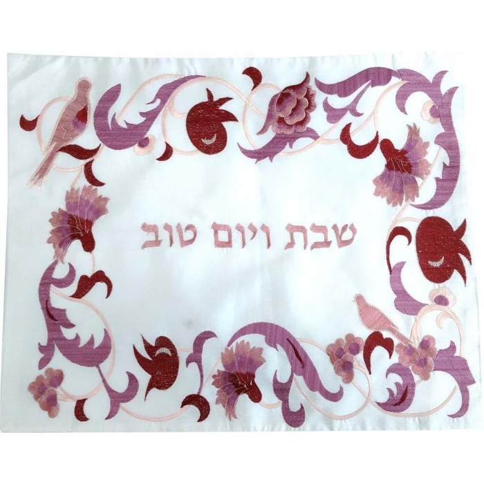 Challah Cover with Doves & Leaves in Red 