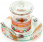 Glass Rosh Hashanah Honey Pot with Bright Floral Pattern