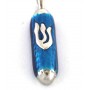 Rhodium Plated and Blue Enamel Pendant with Mezuzah Design